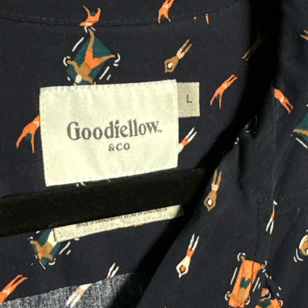 Goodfellow & Co Dark Blue Shirt with Vibrant Pattern